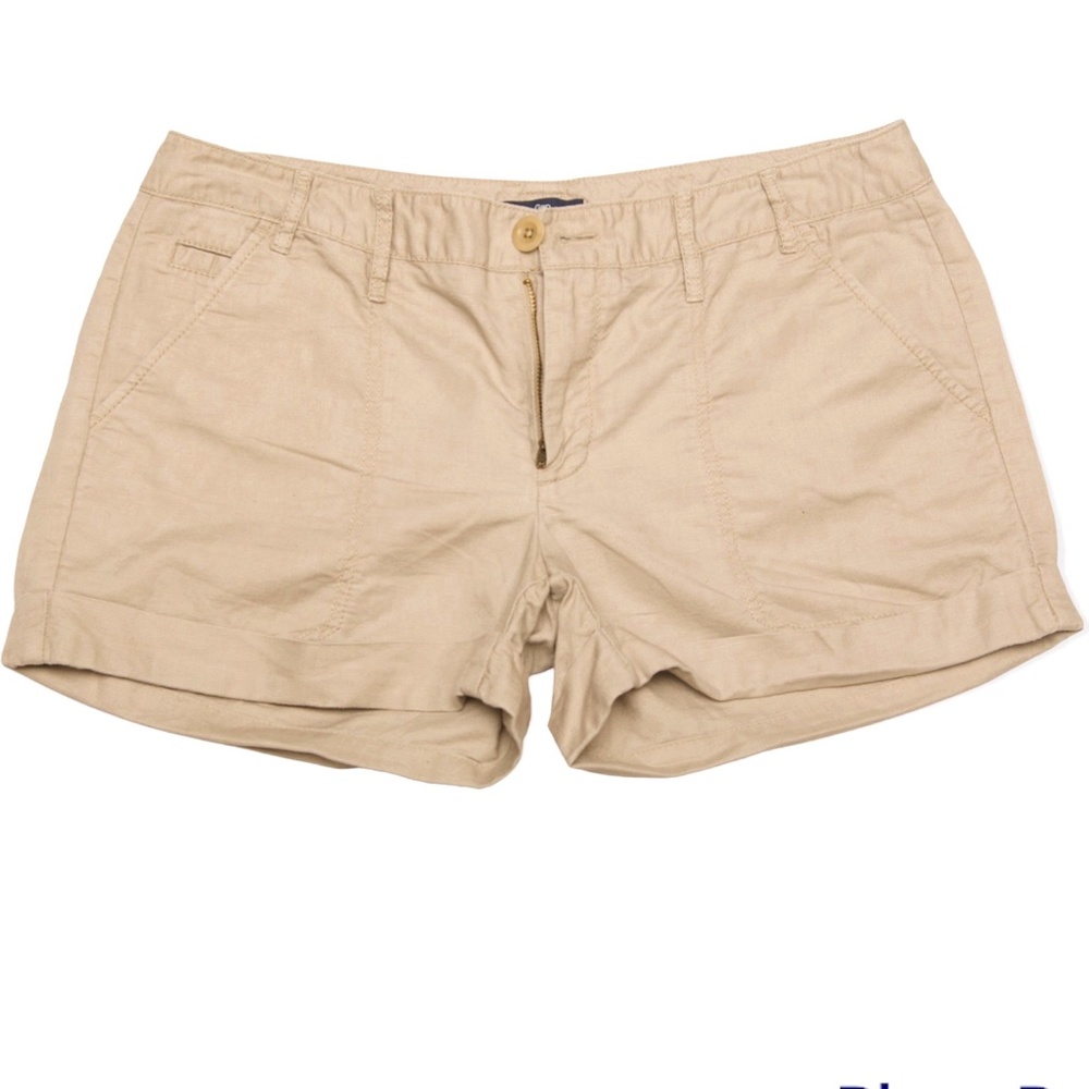 Gap Womens Khaki Shorts Beige Cuffed Mid Rise Cotton Linen Size 8 31" Waist
